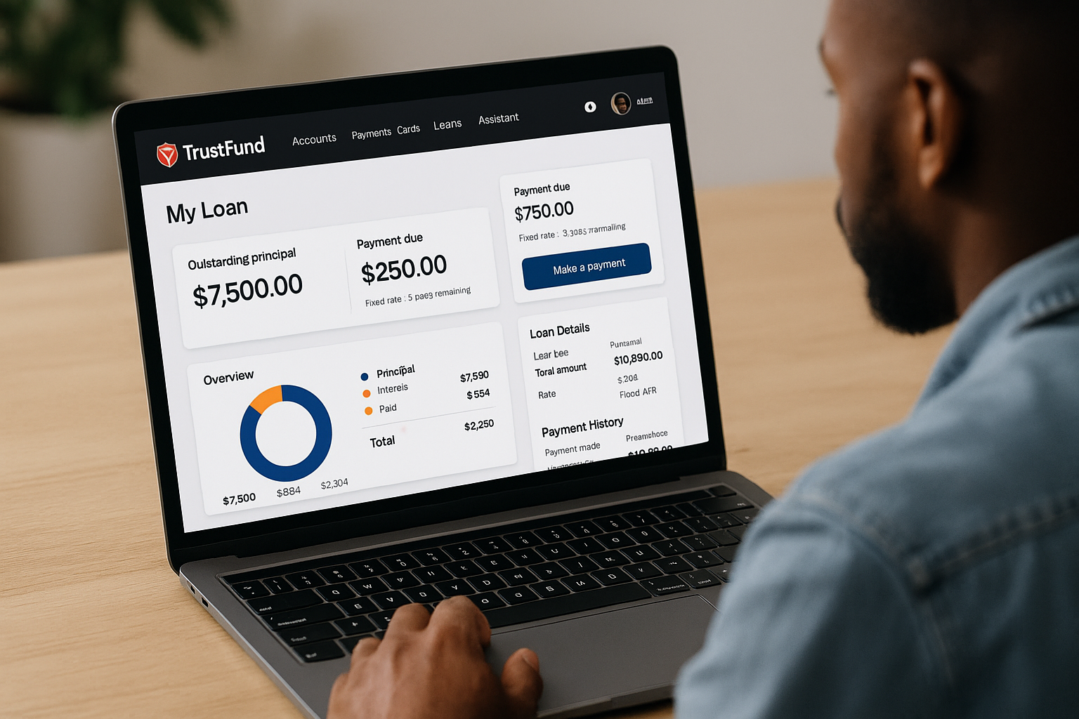 Borrower managing OrendaTrust loan online